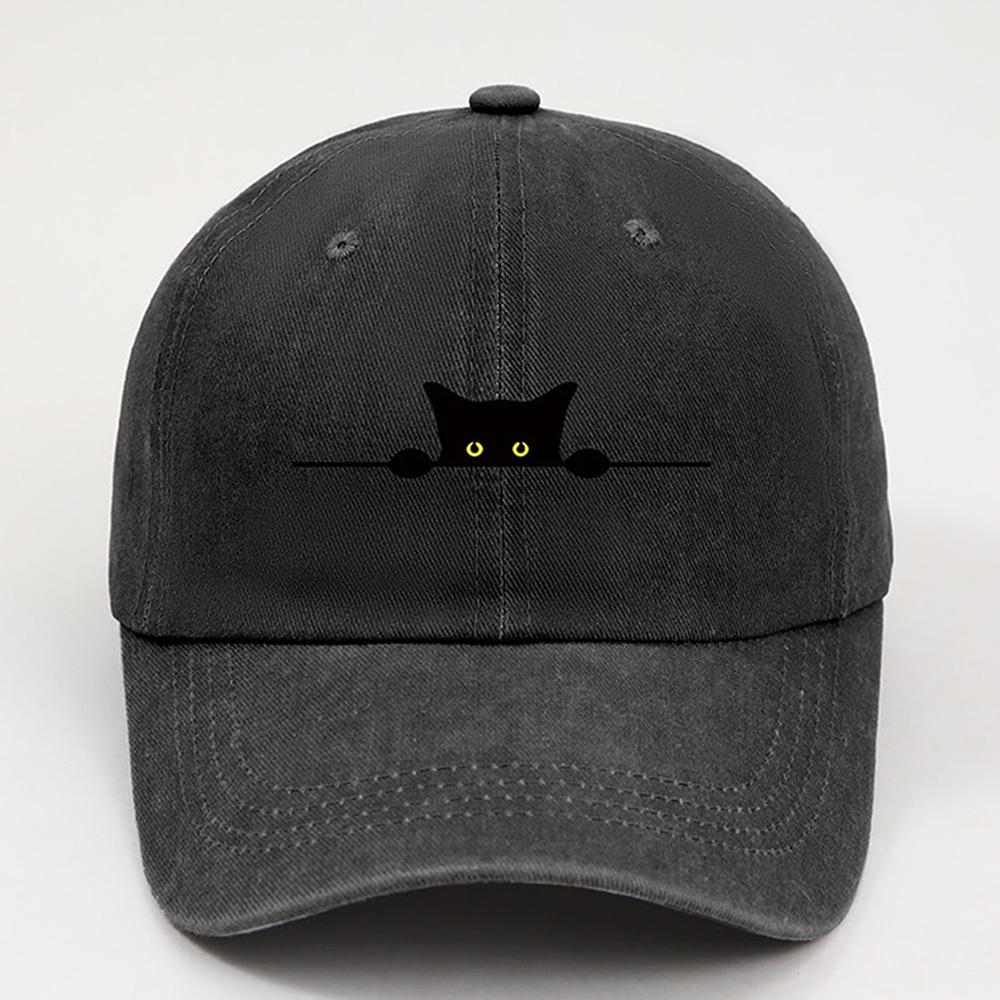 cute black cat printed baseball cap for Unisex and Women washable casual outdoor caps breathable for summer student sun hat