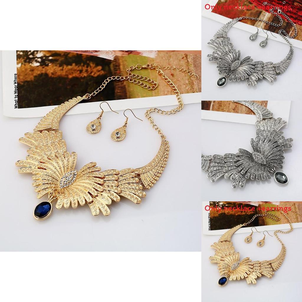 Art Deco Style Alloy Necklace And Drop Earrings Set For Vintage Fashion Enthusiasts