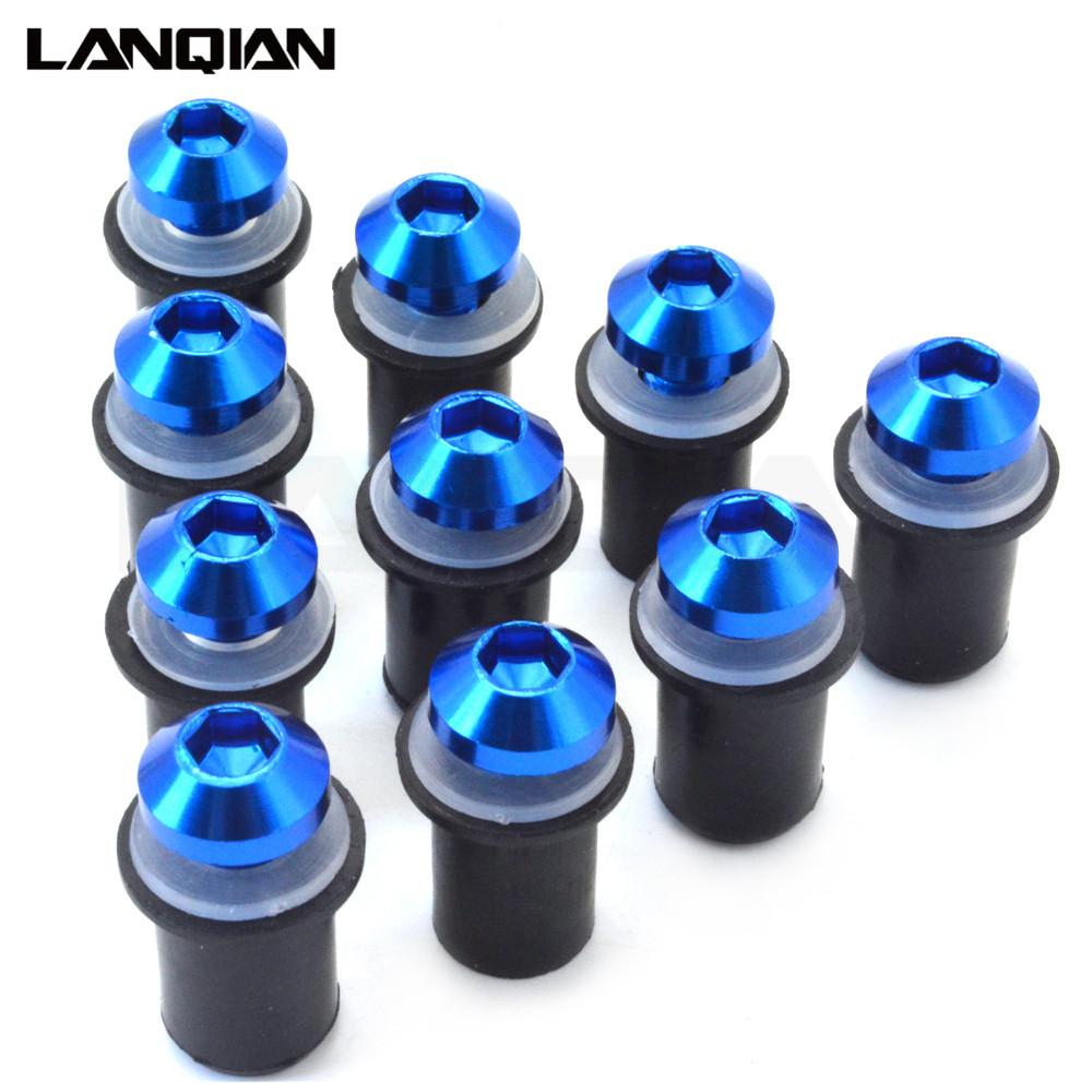 

10 ШТ. Алюминиевые Болты для Ветрового Стекла Мотоцикла, Винты, Гайки ДЛЯ kawasaki ZXr kaw-6R ZX-10R ER-6N ER-6F Z1000 Z800 2012 13 синий
