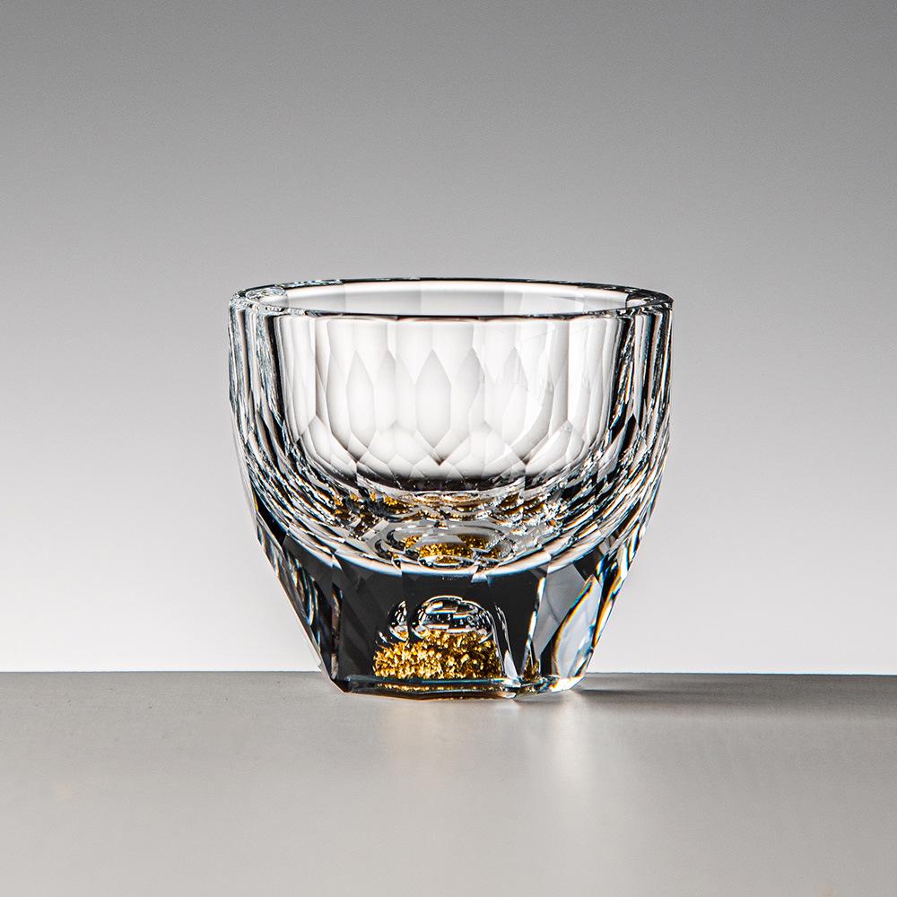 Gold Leaf Crystal Shot Glass - Diamond Surface Liquor Cup & Decanter.