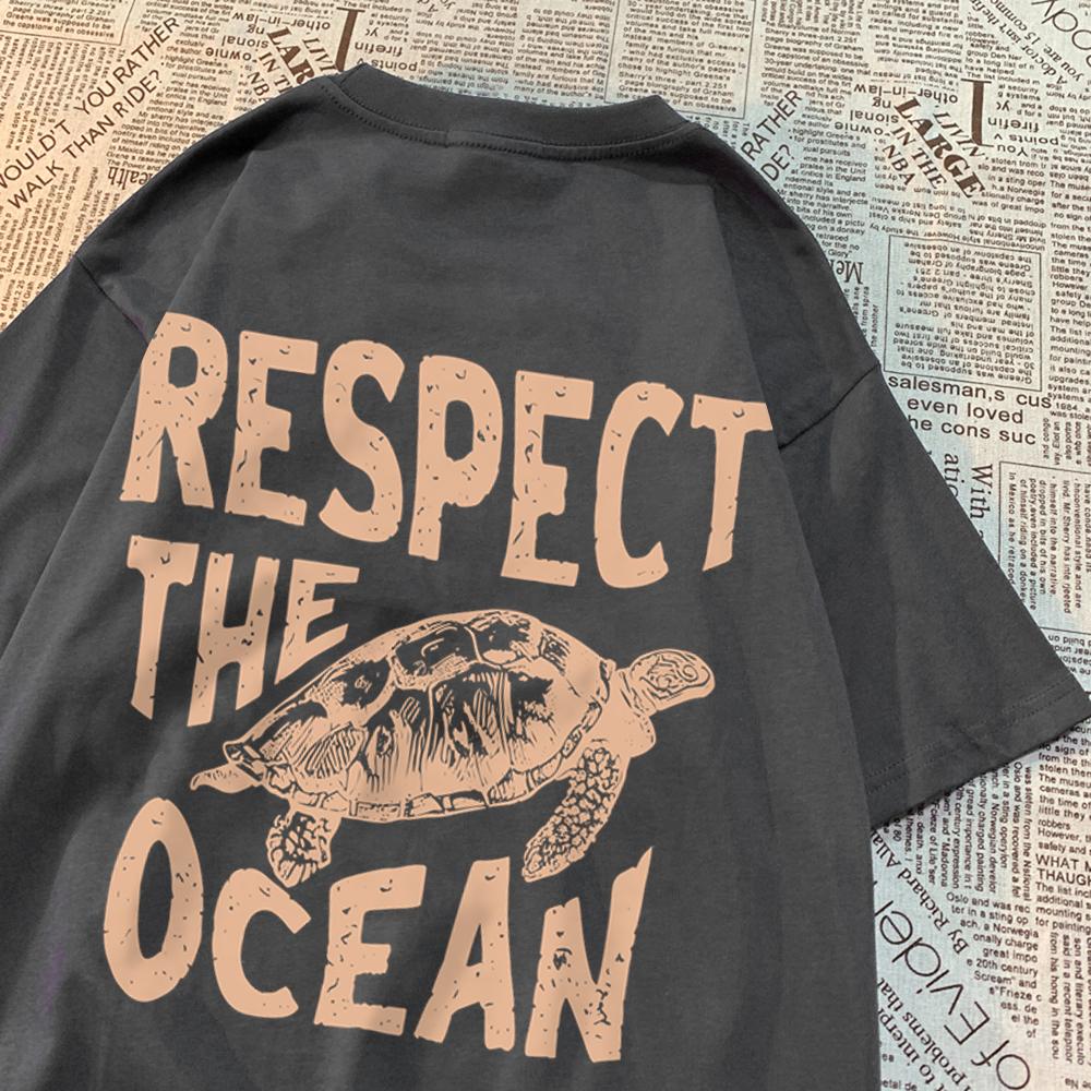 

Футболка Respect The Ocean Green Turtle для мужчин, свободная одежда, дышащая футболка с коротким рукавом в стиле хип-хоп, летняя хлопковая футболка Harajuku M