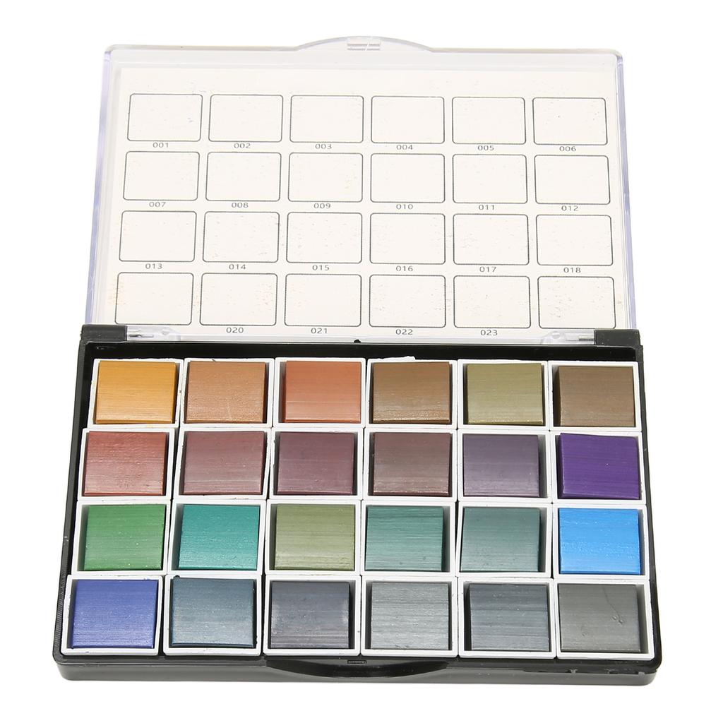 24 Colors Watercolor Paint Set Retro Pearlescent Effect High Color Rendering Watercolor Set for