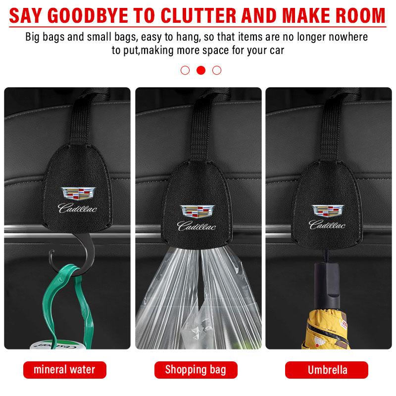 Leather Car Seat Back Hooks Portable Hanging Bag Rack For Cadillac XT5 XTS CTS BLS SLS DTS SRX Escalade Tiburon Deville