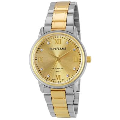 J-AXIS Men's MJG-D82-T (SF MIJ Made In Japan Quartz Men's Sun Flame) Round Watch Gold Alloy Analog
