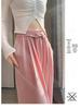 Women's Pink Ice Silk Wide-Leg Pants: Summer Thin High Waist, Straight-Leg Casual Style for Spring and Autumn