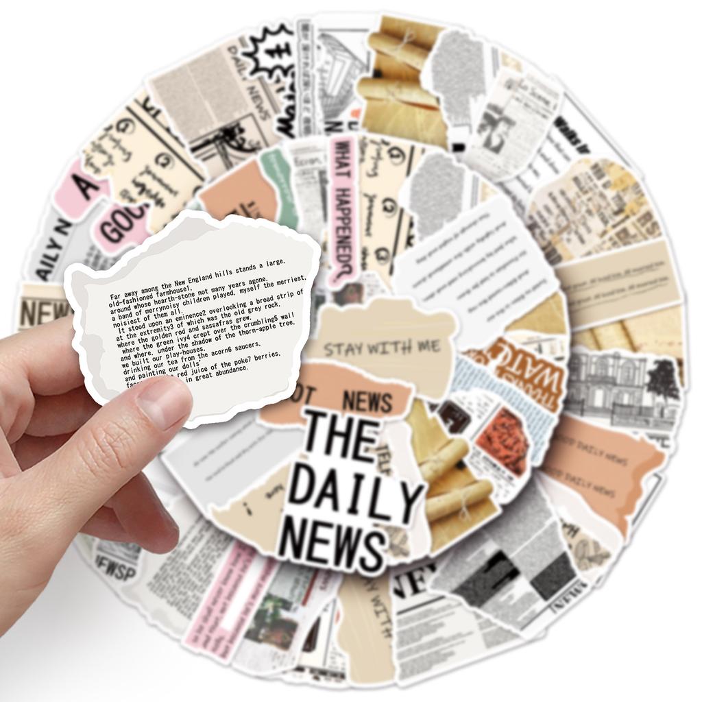 50 Newspapers Personalized Graffiti American Retro Hand Account English Guka Decorative Mobile Phone Case Suitcase Stickers