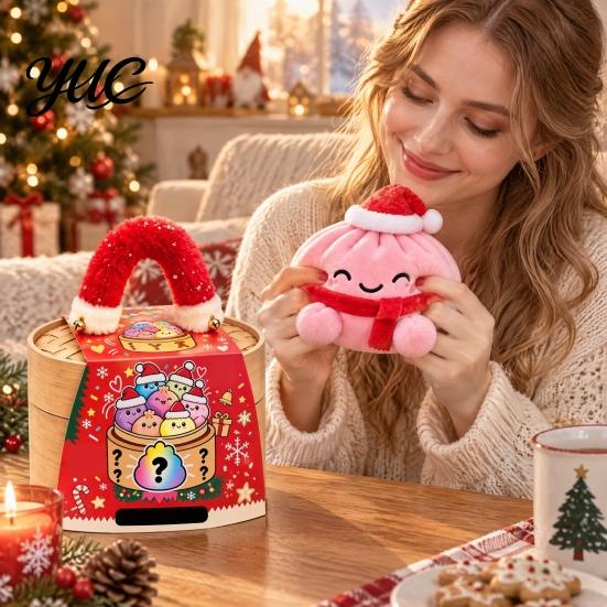 Stuffed Food Plushie Christmas Dumpling Toy with Steamer, Plush Steamed Bun Squeeze Toy, Stress Relief Giant Decoration for Home and Office