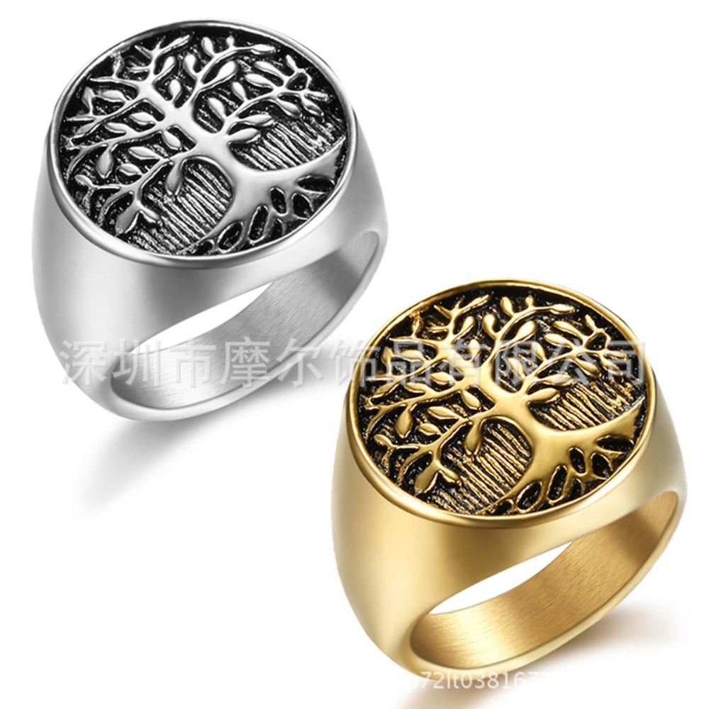 316 Titanium Steel Tree of Life Ring for Men Vintage Leaf Design Durable Titanium Band