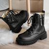 Mid Heel Platform Ankle Booties Women's Casual Ankle Booties Platform Lace-Up Boots  Winter Round Toe Comfort Shoes