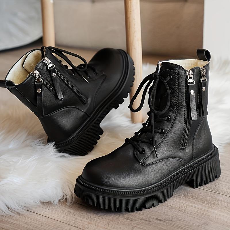 Mid Heel Platform Ankle Booties Women's Casual Ankle Booties Platform Lace-Up Boots  Winter Round Toe Comfort Shoes
