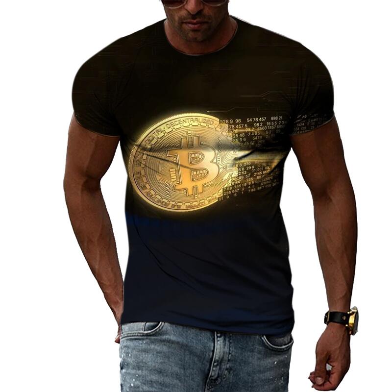 Summer Fashion Abstract Bitcoin 3D Print Tee Hip Hop Harajuku Personality Round Neck Short Sleeve Casual Men's T-shirts