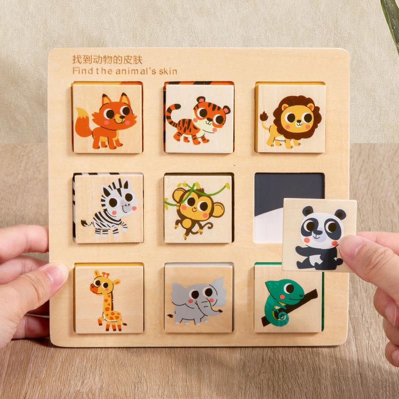 Wooden Logical Thinking Matching Puzzle Cognitive Board Montessori Teaching Aid Fruit Animal Pairing Board Educational Toys