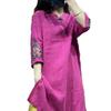 Plus Size Embroidered Cotton Linen Dress with 3/4 Sleeves - Retro Style for Spring and Autumn