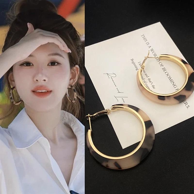 Silbernadel Leopard Harz Geo Runde Ohrringe, Retro Myer Stil, Nischen Design für Frauen