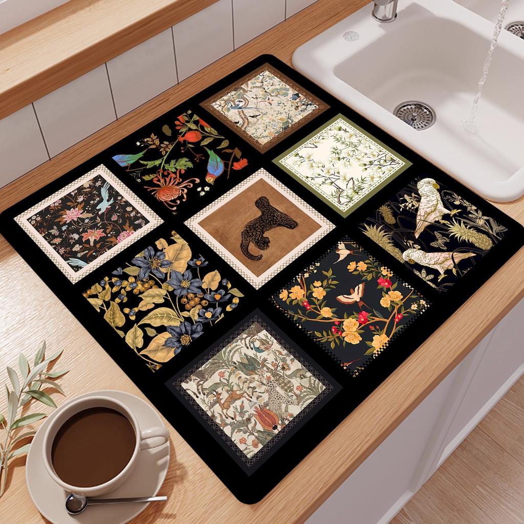 Boho Floral Abtropfmatte Super Absorbierende Abtropfmatte Trockenmatte für die Küche Fleckenabweisende Abtropfmatte für Küchendekor Kaffeebar-Dekor
