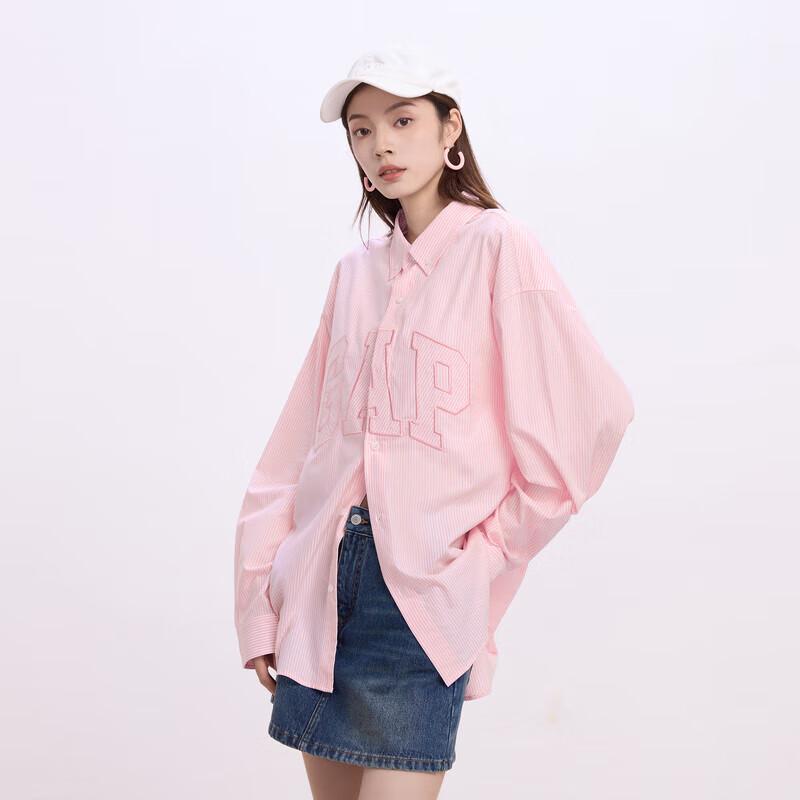 Gap Unisex Relaxed Fit Cotton Logo Striped Long Sleeve Shirt