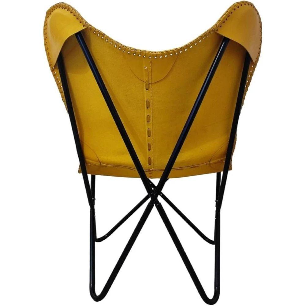 Vintage Leather Butterfly Chair Cowhide Chair Living Rooms Accent Chair Yellow
