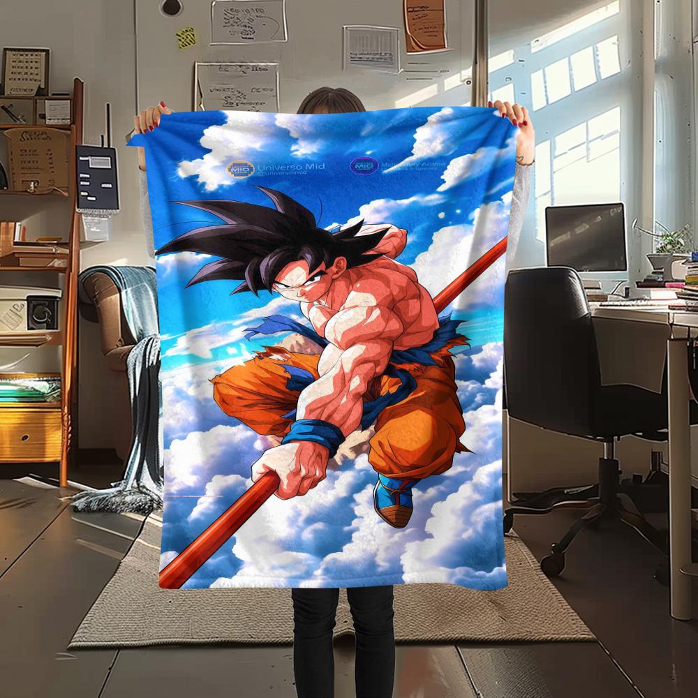 1PC Son Goku Patterned Flannel Blanket Suitable For All Seasons For Home Decor Warmth And Comfort Gifts Holiday Present