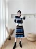 2025 Herbst/Winter Hepburn-Stil Gestreiftes Strick-Bodycon-Kleid für Damen