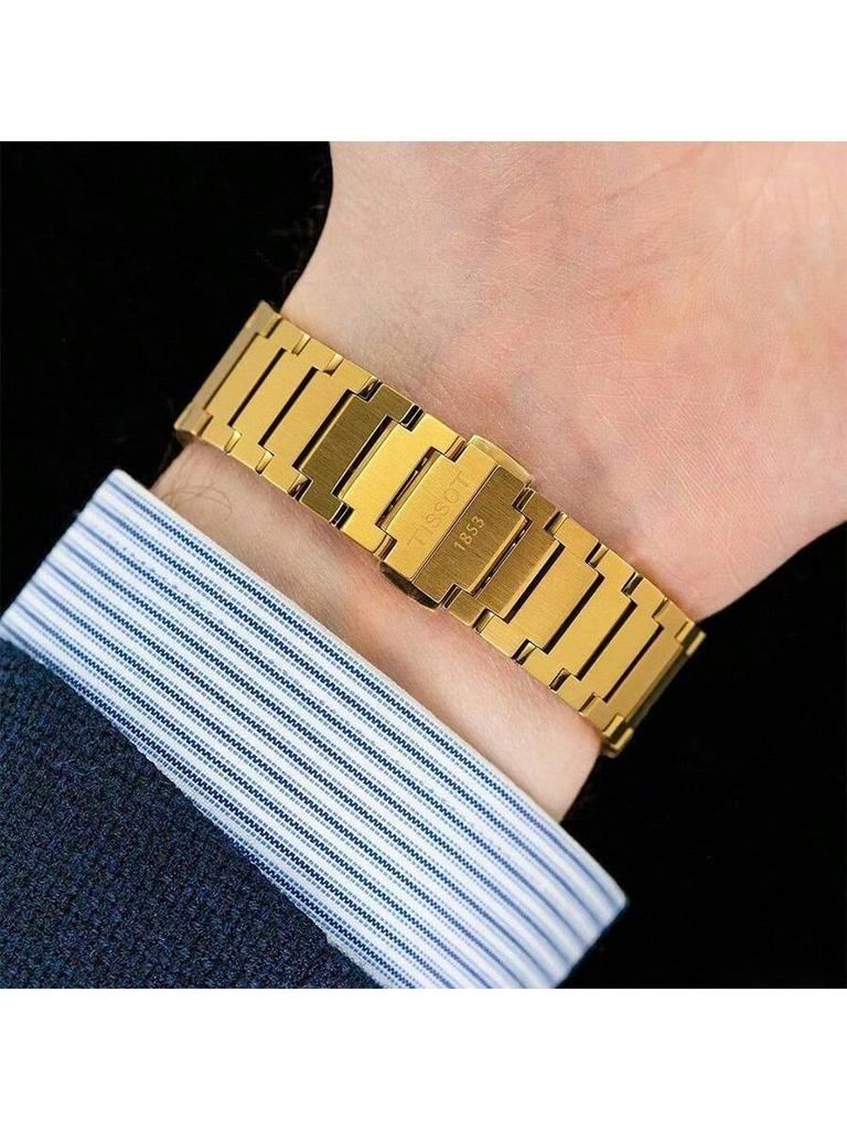 PRX Unisex Stylish Stainless Steel Quartz Watch, 35mm Gold Round Dial with Date Display, Suitable Daily Business, Dating, T137.210.33.021.00