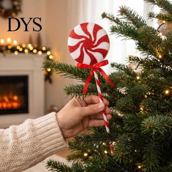 Seasonal Home Decor for Parties Christmas Lollipop Ornaments, Red White Swirl Candy Cane with Tree Spiral Ornament Bow, Artificial Props Tabletop