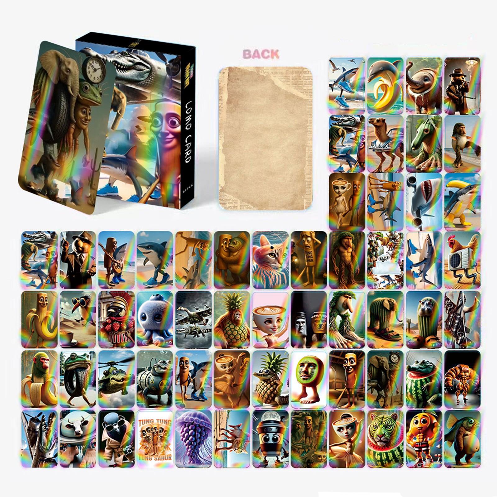 

60 карточек, мультяшные карточки, двухмерные двухсторонние карточки One Size