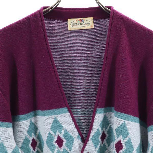 FRUIT OF THE LOOM 80s Vintage Wool Blend Overall handle Long sleeve V-neck knit cardigan Men's Used