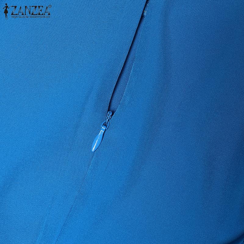 ZANZEA Womens Summer Short Sleeve Casual Pleated Dress