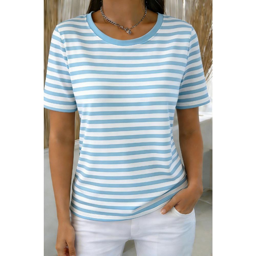 Fashion Women Striped Pattern Print T Shirt Funny Casual O-neck Short Sleeves T-shirt Summer Female Tee Shirt