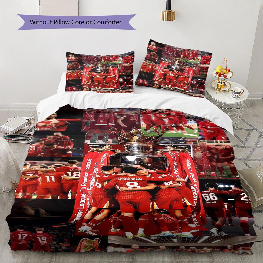 Liverpool Players Pattern Bedding Home Decoration Birthday Gift ( 1 Duvet Cover + 2 Pillowcase, Without Core),fan Merchandise.
