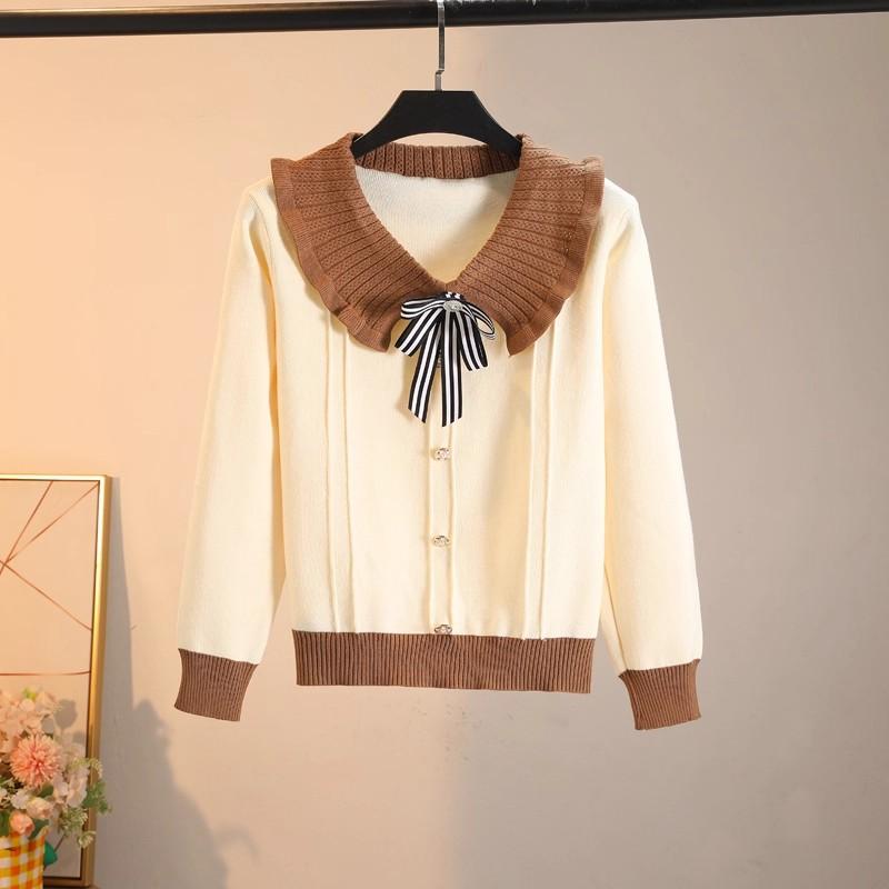 

A New Loose-fitting, Slimming, Stylish and Youthful Bow Top for Women in Autumn with A Baby Collar one size абрикосовый