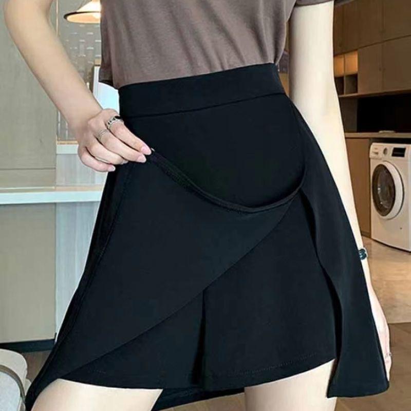 

Юбка миди черная асимметричная большого размера с разрезом - Весна/Осень 2024, Высокая посадка, Приталенный А-силуэт. L чёрный