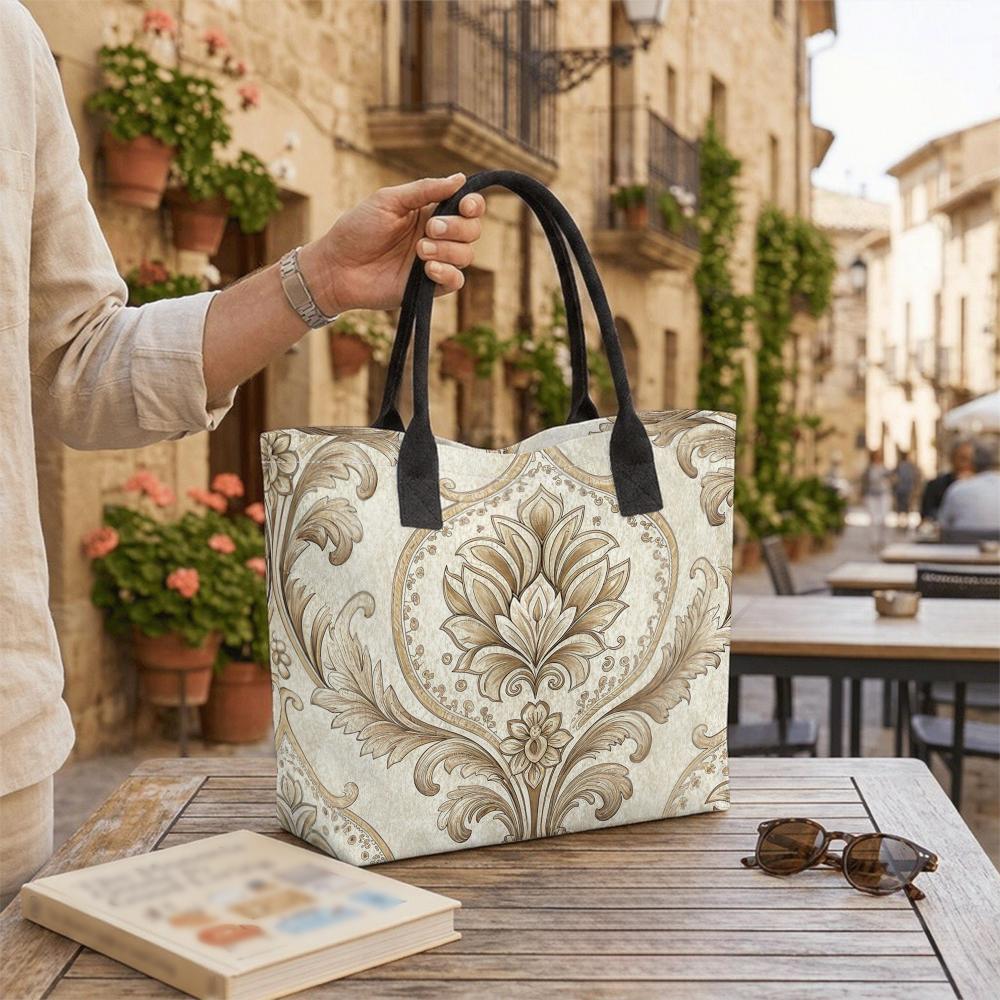 Elegant Damask Pattern Tote Bag Large Capacity Daily Handbag Fashion Casual Shoulder Bag for Women