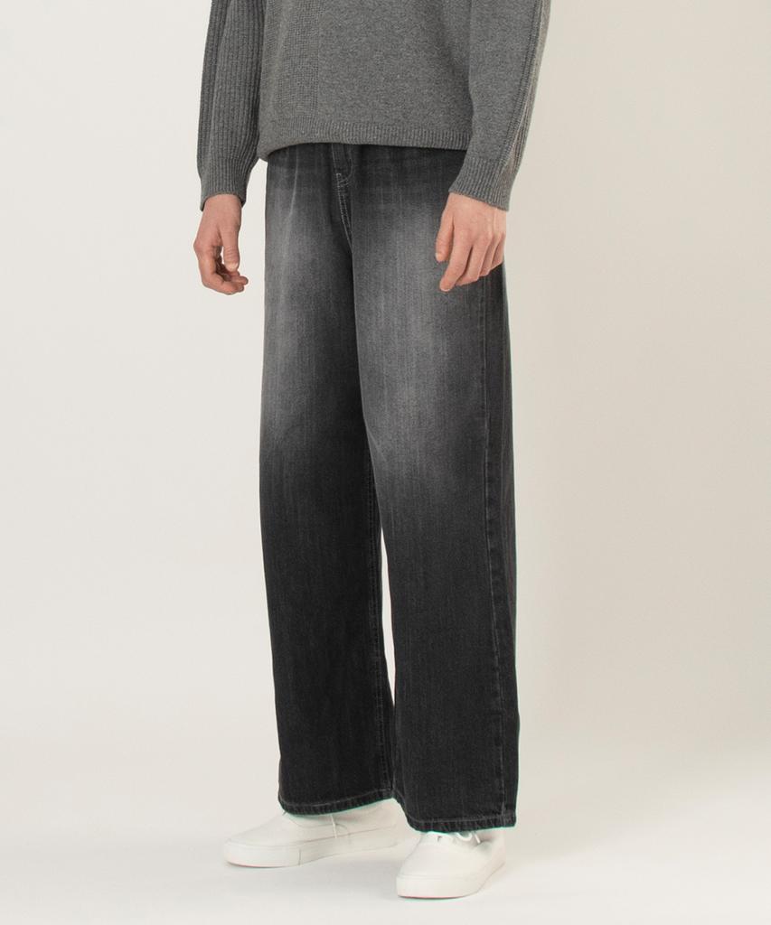 SALON DE SEOUL Unisex Washed Semi-Wide Denim Pants - Black