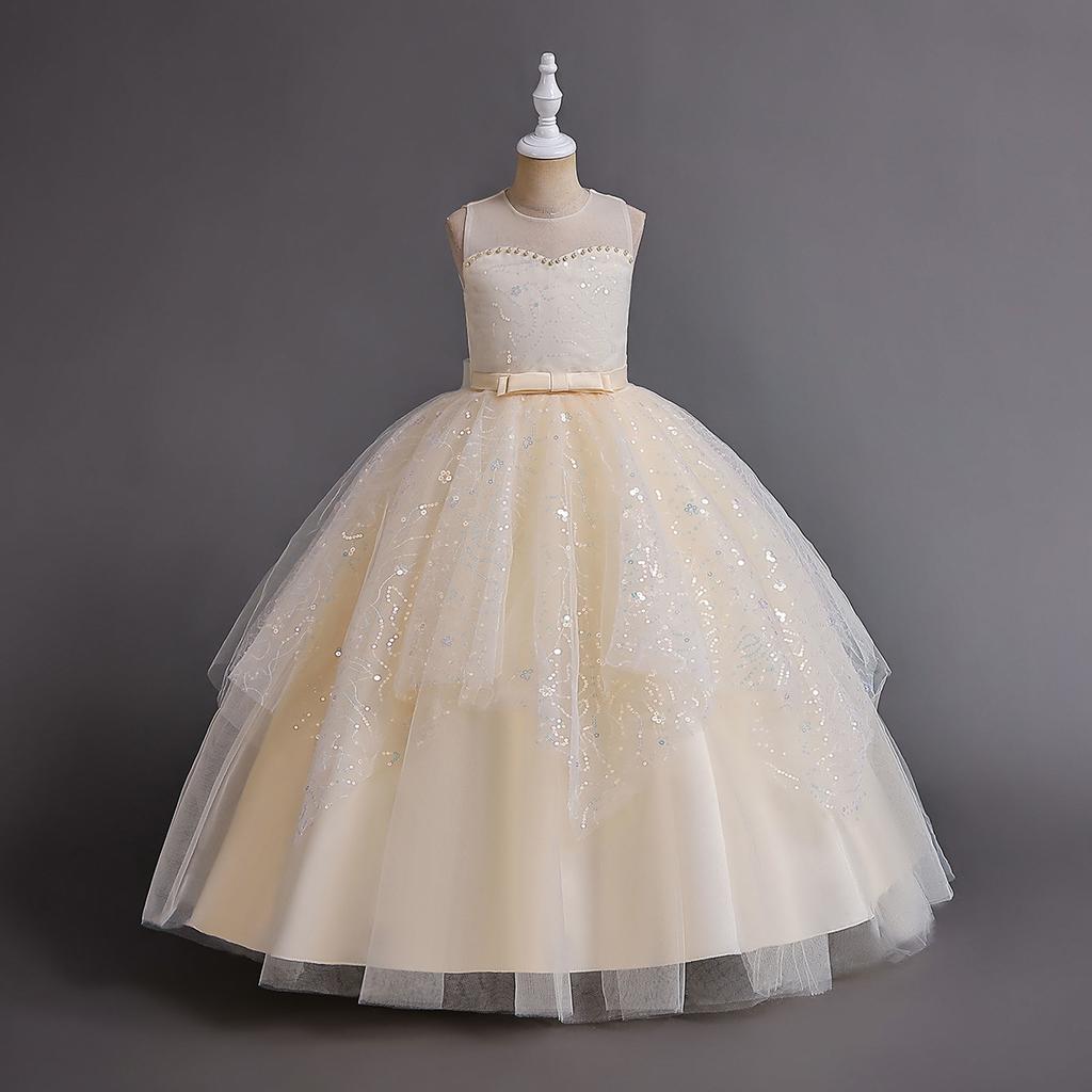 Girls' Sleeveless Princess Print Puff Skirt Evening Gown for Choir and Summer