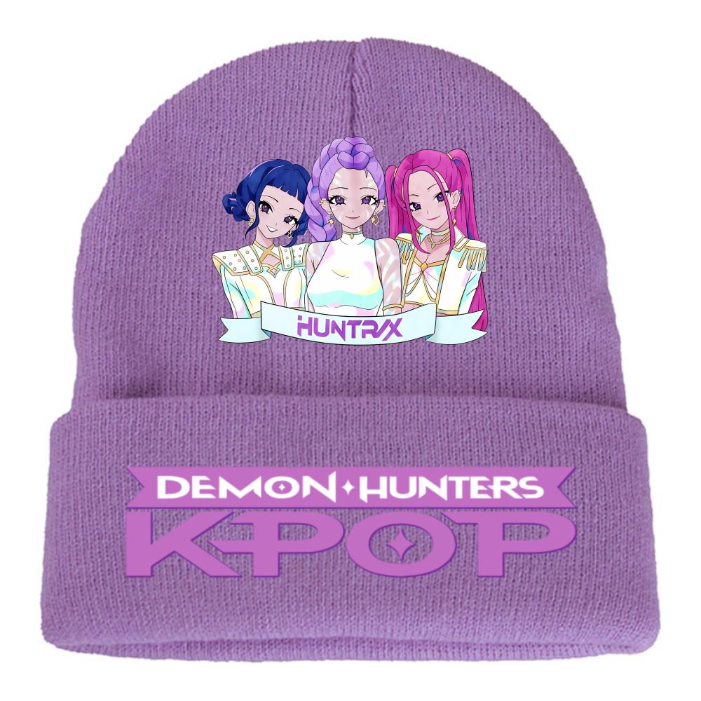 Kpop Demon Hunters Children Knit Beanie Cute And Charming Cartoon Printed Warm Cap Designed for Girls Fall Season Cold Season Outdoor Sports Birth