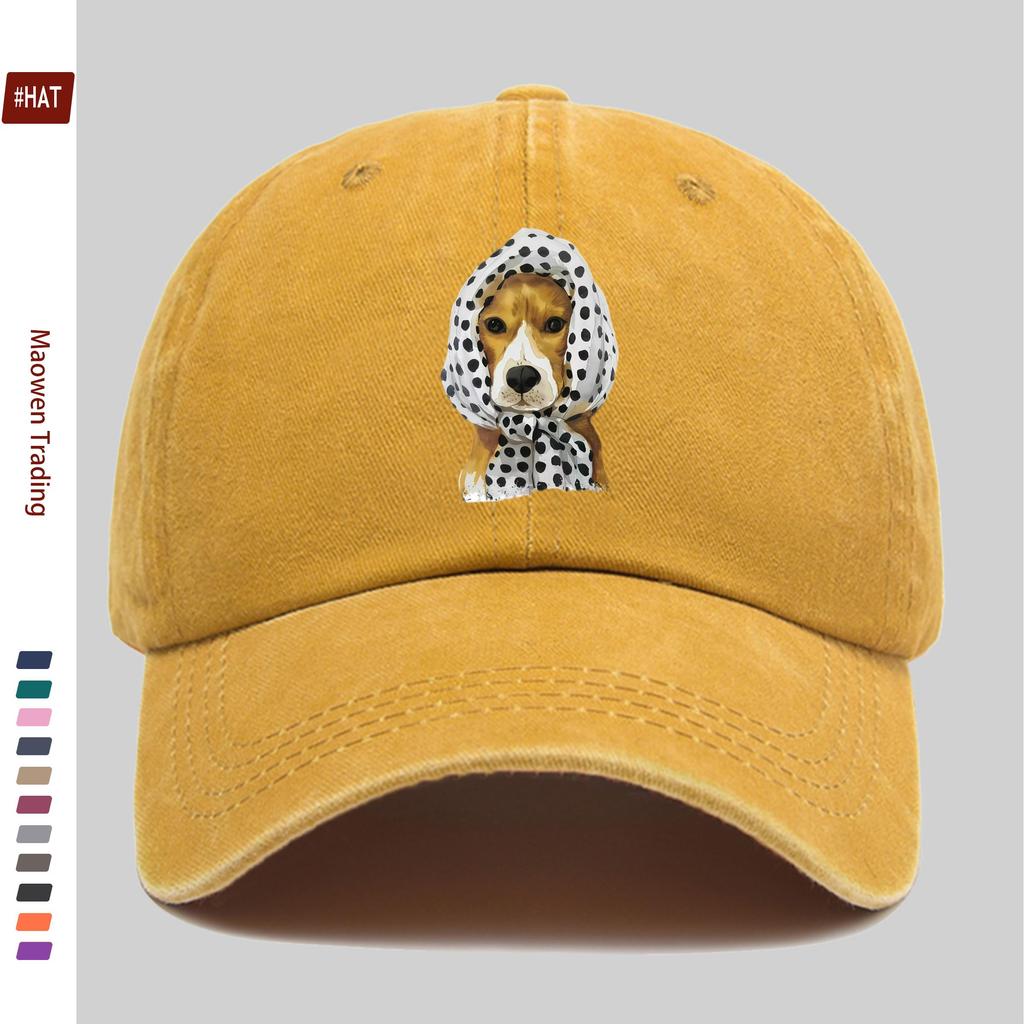 pc Cute Polka Dot Dog with Headscarf Print Full of Cute Pattern Printed Baseball Cap with Pet Casual Print Design Sun Hat Com