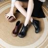 Leather Short Boots for Women Flat Bottom Autumn and Winter New Retro Side Zipper Soft Bottom Thick Sole Martin Boots