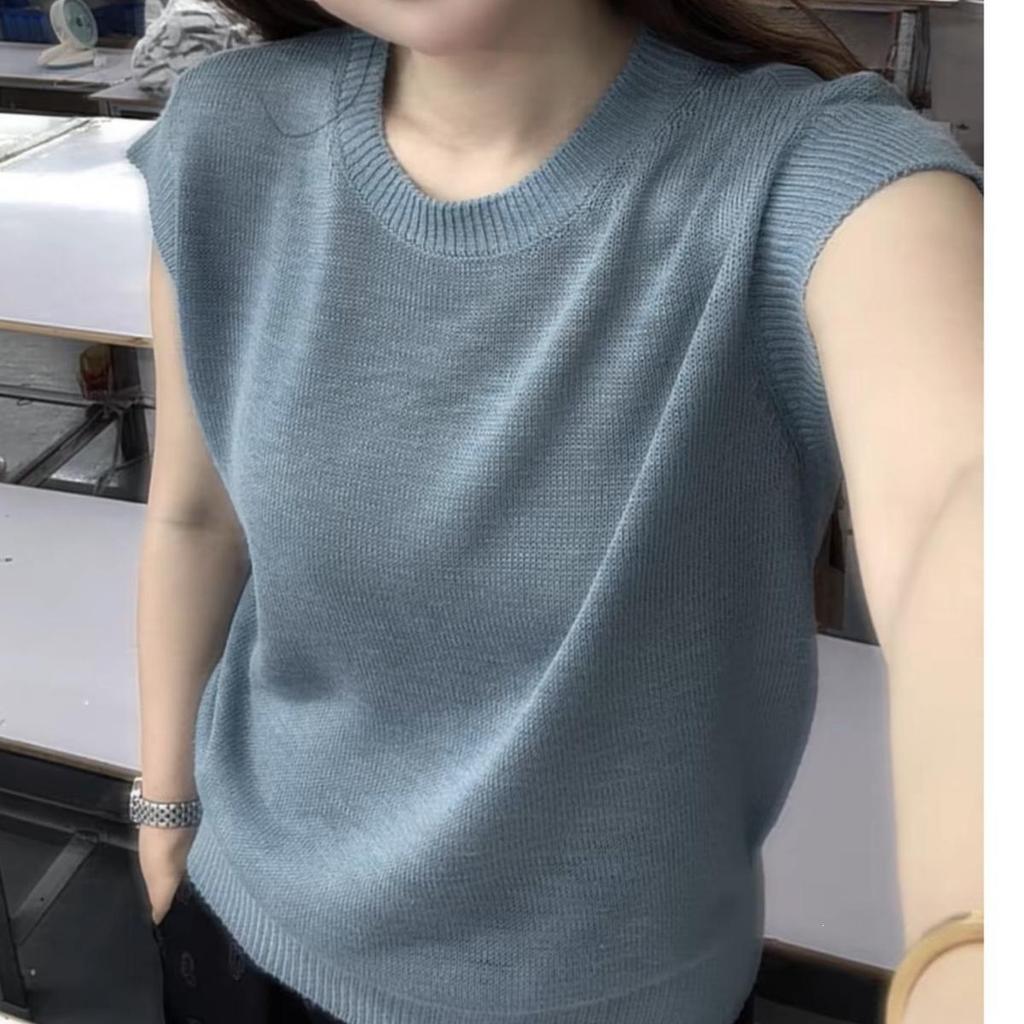 Plus Size Korean Style Slimming Short Sleeve Knit Vest for Women