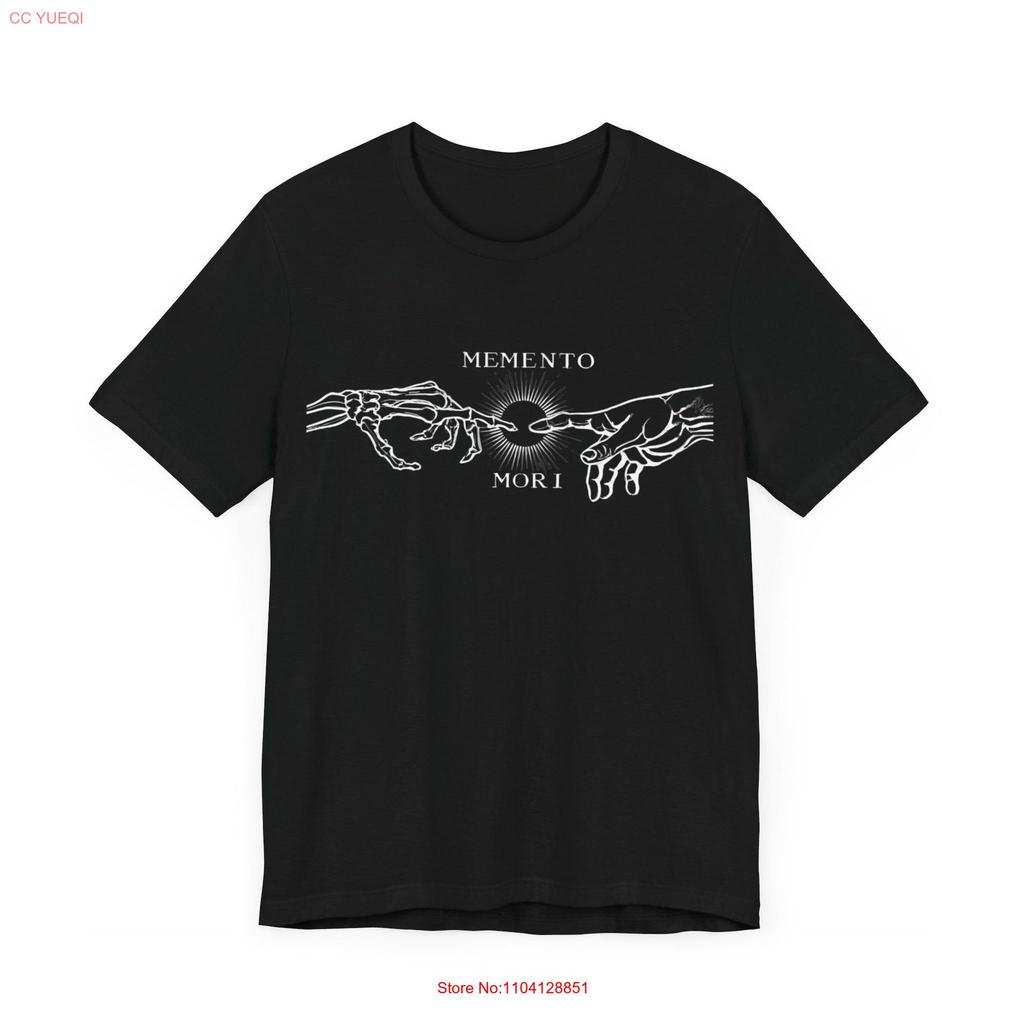 Memento Mori T Shirt with Creation of Adam Skeleton Hand Design Gothic Clothing for long or short sleeves