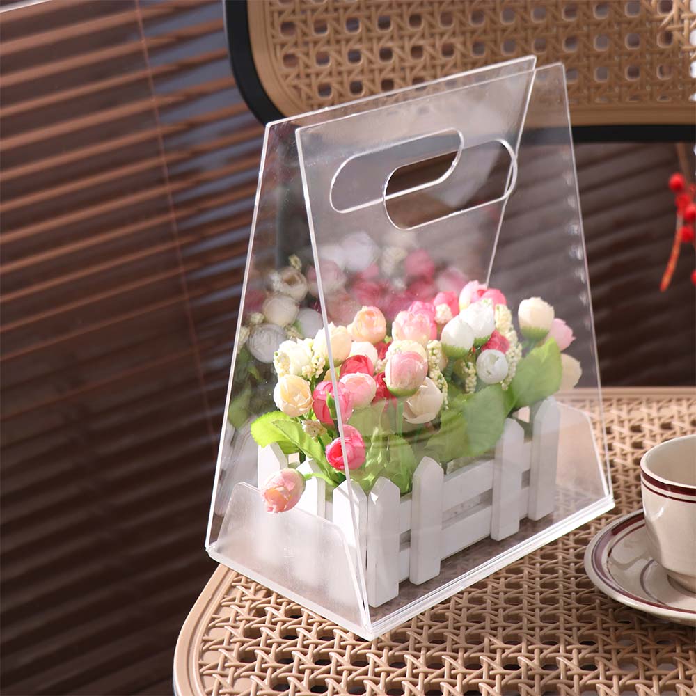 Transparent Acrylic Flower Box Reusable Hand Bag Bouquet Wrapping Bag Portable Packing Material Flower Bag Valentine Day