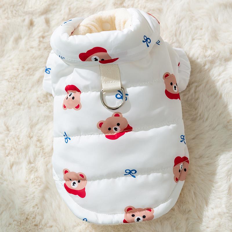 Niedliche Haustierkleidung mit Tierbär-Aufdruck, Wintermantel aus Baumwolle für kleine Hunde, Teddy, warmer Daunenmantel, Cartoon-Muster, Kleidung für zweibeinige Hunde