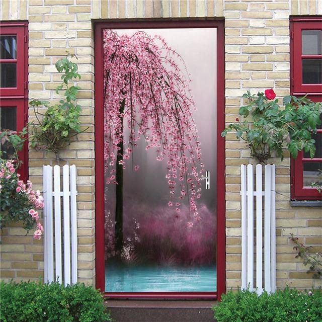 Underwater World Wallpaper 3D Door Sticker Self Adhesive PVC Fish Dolphin Poster For Kids Girls Room Home Door Decoration Murals