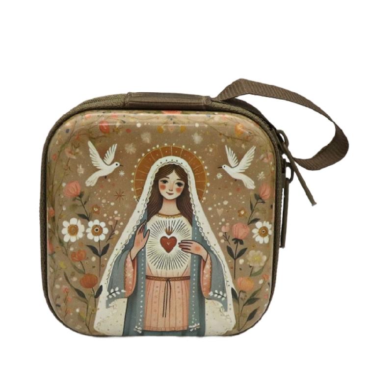 Catholic Rosary Pouch Religious Jewelry Storage Box Rosary Prayer Bag with Zippers Closures Coin Purses for Earrings