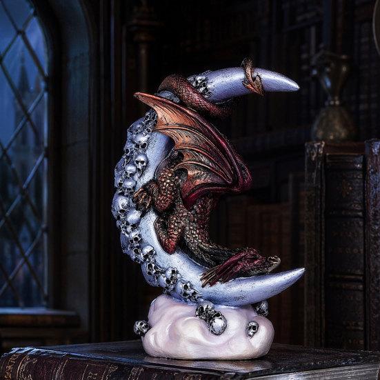 Yousheng Dragon Skull Moon Figurine, Gothic Style Sculpture Ornament for Home Desktop Party Decor, Halloween Creative Dragon Statue