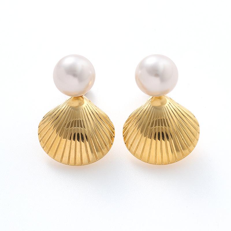 18K Gold Stainless Steel Flower Shell Beach Earrings