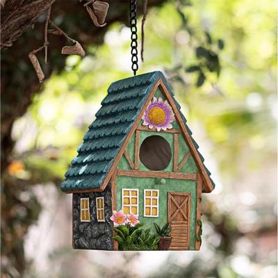 Bird Houses Pet Cottage Distressed Resin Birdhouse For Outside Hanging Garden Patio For Swallow Sparrow
