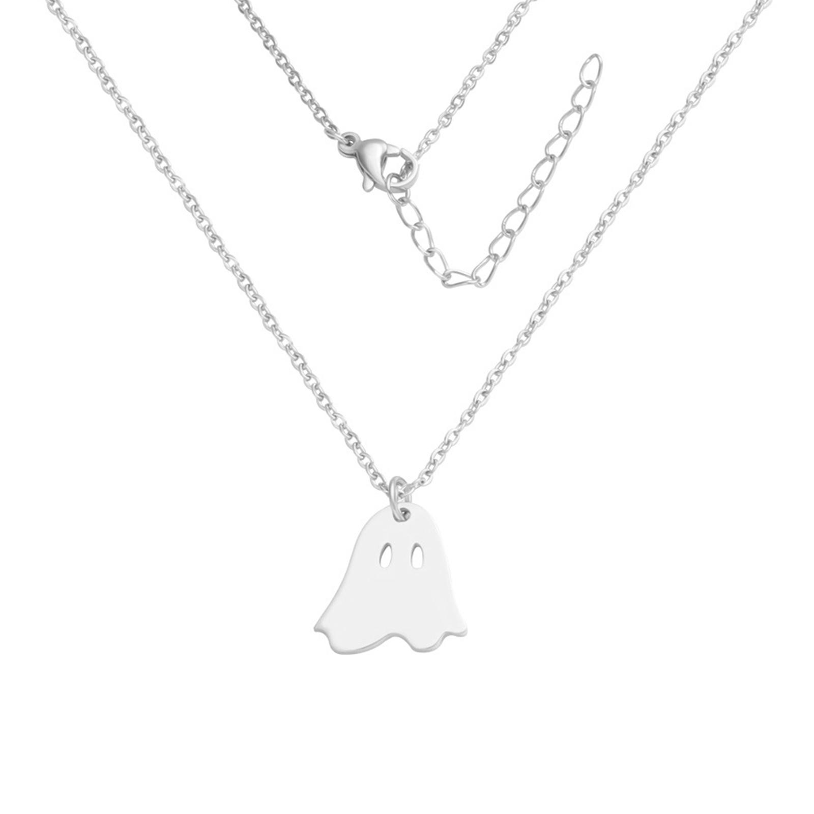 Halloween Ghost Pendant Necklace Halloween Lovely Ghost Necklace Ghost Pendant Choker Necklace for Women Halloween Jewelry Gift серебряный