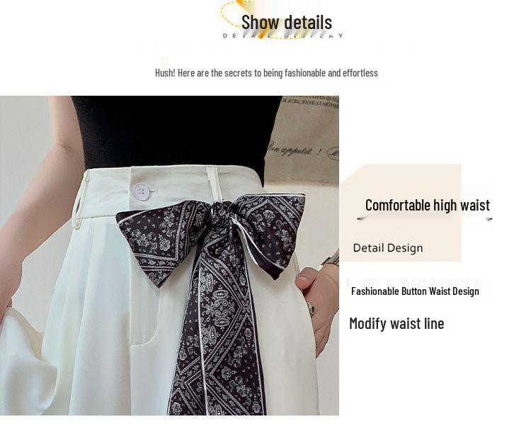 2025 Summer Women's Silk Scarf Print High-Waisted Wide-Leg Drape Pants - Fashionable Floor-Length Casual Trousers