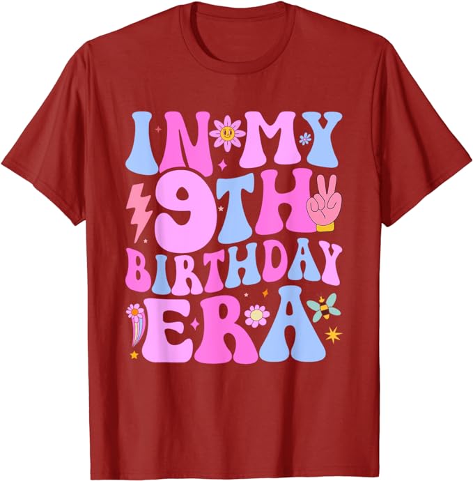 In My 9th Birthday Era Nine Bday 9 Year Old Birthday Girl T-Shirt Daughters Gifts Born In 2015 Kids Tops Letter Print Saying Tee